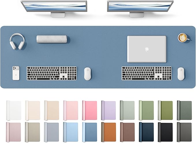 YSAGi Leather Desk Protector, Office Mat, Large Mouse Mat, Non-Slip PU Leather Blotter, Laptop Desk Mat, Waterproof Writing Pad for Office and Home(Blue, 63" x 17.2")