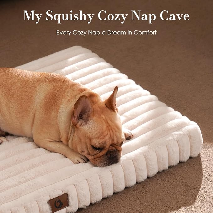 Extra Large Dog Bed for Crate, Orthopedic Dog Bed with Waterproof Lining, Soft Short Plush Surface & Egg Crate Foam, Machine Washable Pet Bed with Removable Cover & Anti Slip Bottom