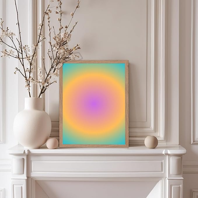 Monem Art Radiant Gradient Glow Print - Modern Abstract Color Field Poster - Wall Decor for Living Room, Bedroom or Office - 12x16 Beige Framed Wall Art by Rs Lab Studio