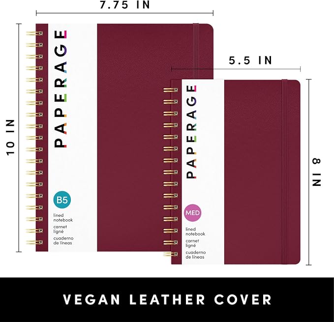 PAPERAGE Lined Spiral Journal Notebook, (Burgundy), 160 Pages, Large B5 Hardcover Journal for Women & Men, 10 in x 8.15 in - 100 GSM, Thick Paper, Spiral Notebook for Work, School & Journaling
