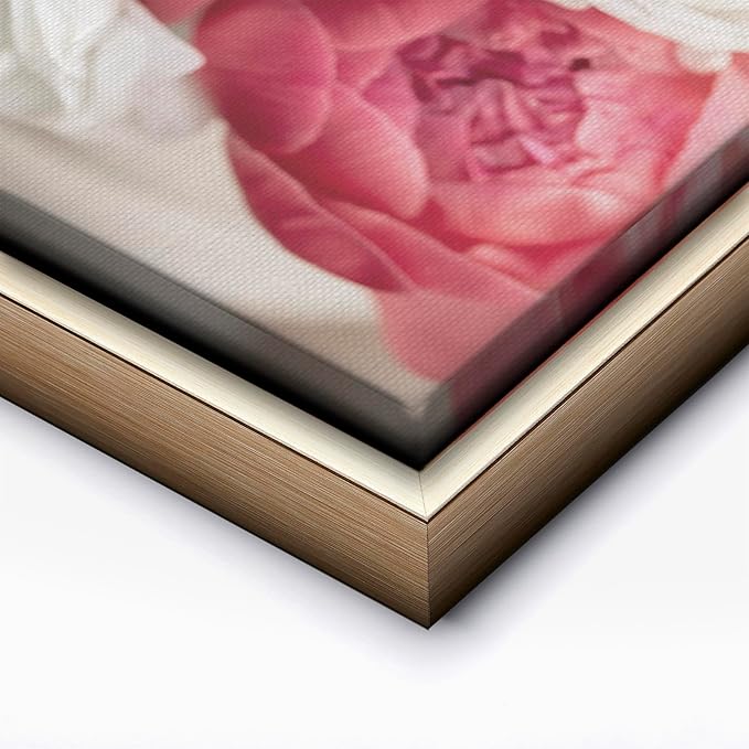 Monem Art Pink Peony Floral Macro Photography Print - Romantic Flower Art Poster - Wall Decor for Living Room, Bedroom or Office - 16x20 Silver Framed CANVAS Wall Art by Mareike Bohmer