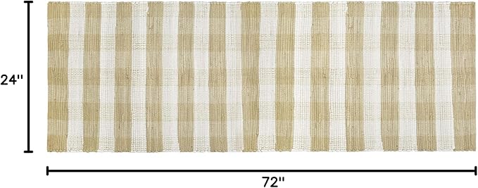 GLAMBURG Cotton Reversible Area Runner Rug 2' x 6' for Bedroom Living Room Kitchen Hallways Front Porch Laundry Room, Handwoven Farmhouse Floor Mat, Washable Checkered Plaid Runner Rug Beige Natural