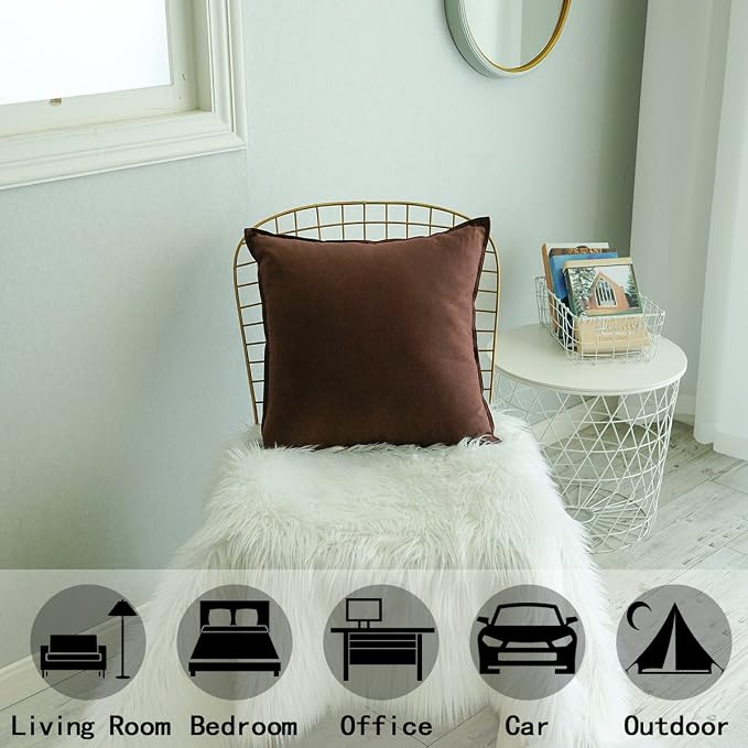 Jeanerlor Solid Cotton Linen Decoration Toss Throw Pillow Sham Cushion Case Special Pillow Cover Delicate Decorative Pillowcase for Bed/Chair/Couch, 18"x18"(45 x 45cm),2 Packs, Brown