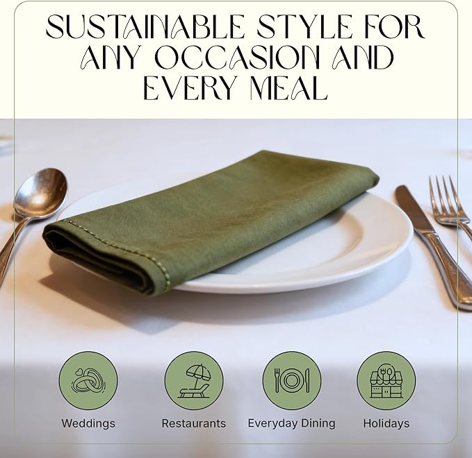 Cloth Napkins Set of 12, 100% Cotton Fabric Reusable Dinner Napkins, 18 x 18 Inch Washable Table & Kitchen Napkins for Everyday Dining, Entertaining, Home & Restaurant Use, Moss Green