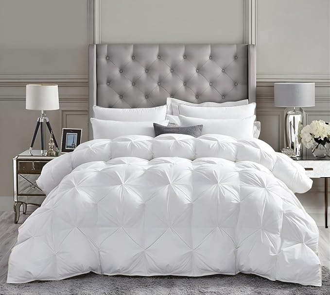 Super King Size Down Alternative Comforter 110x96 Inch White – 500 GSM Ultra Soft Breathable, Luxury Pintuck Pinch Pleat, All Season Duvet Insert with Corner Tabs, Machine Washable