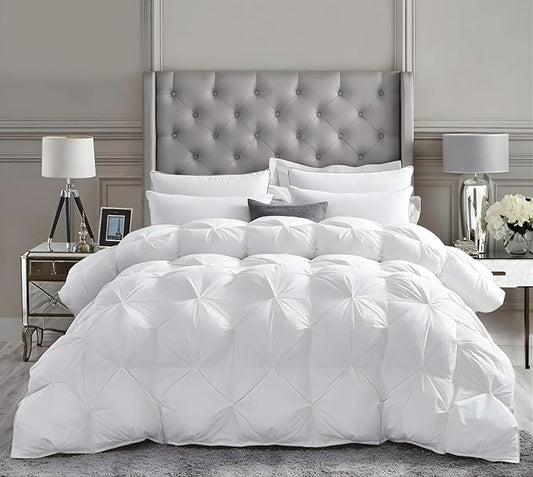 King Size Down Alternative Comforter 102x90 Inch White – 500 GSM Ultra Soft Breathable, Luxury Pintuck Pinch Pleat, All Season Duvet Insert with Corner Tabs, Machine Washable