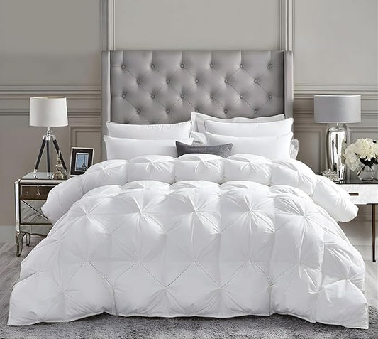 Grand Size Down Alternative Comforter 106x106 Inch White – 500 GSM Ultra Soft Breathable, Luxury Pintuck Pinch Pleat, All Season Duvet Insert with Corner Tabs, Machine Washable