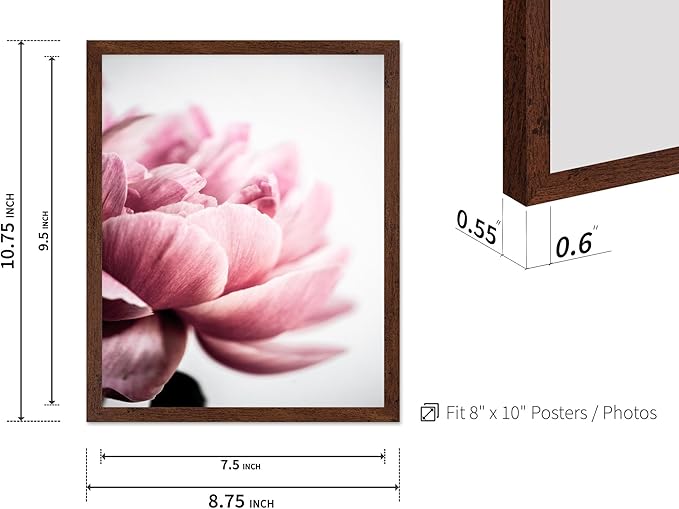 Monem Art Pink Peony Macro Photography Print - Minimalist Floral Art Poster - Wall Decor for Living Room, Bedroom or Office - 8x10 Brown Framed Wall Art by Mareike Bohmer