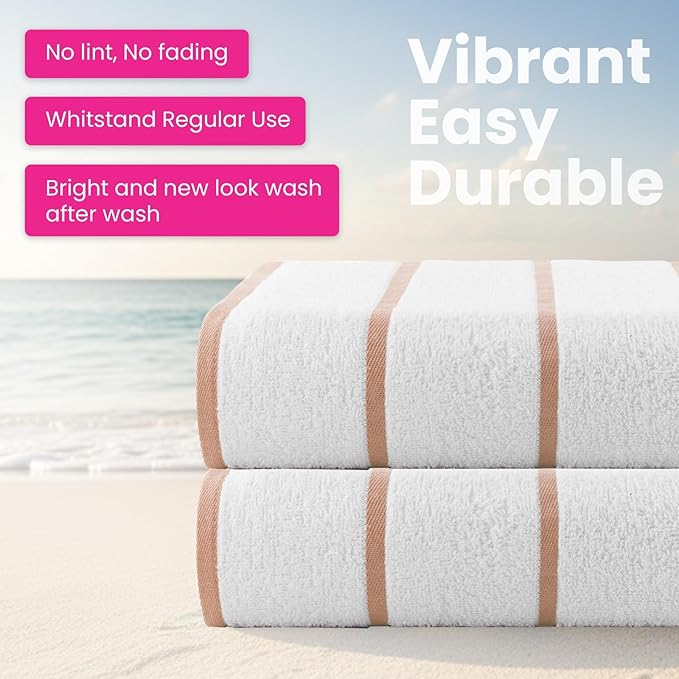 CASA COPENHAGEN Cabana Pool 4Pcs 100% Egyptian Cotton Large Designer Beach Towels Gift Set- White Cream, 500GSM, 55"x27", 4 Beach Bath Towels (Box Pack, Set for Women & Men)