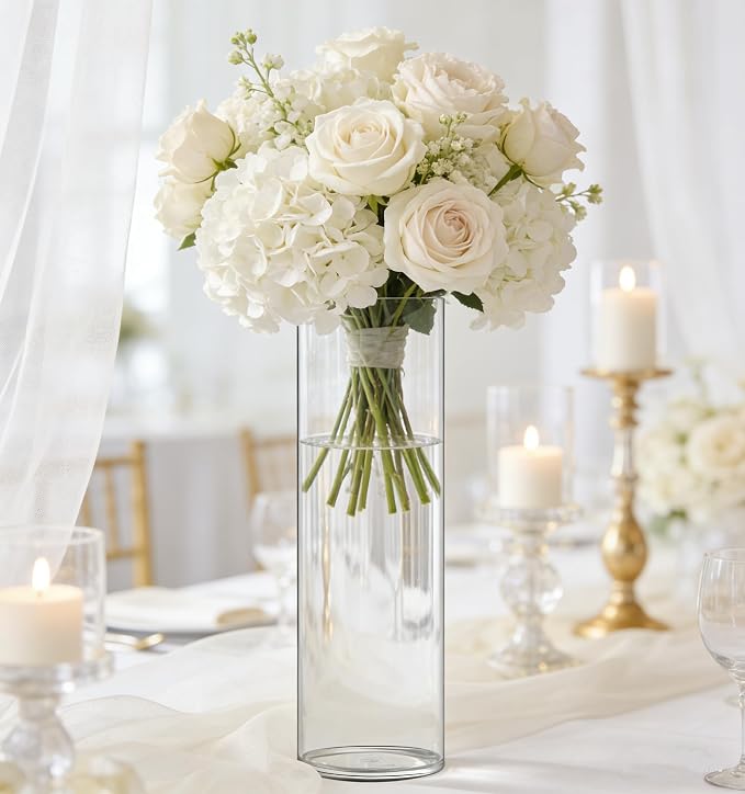 Acrylic Flower Vase Cylinder, 11.81" Tall Clear Plastic Vase for Centerpieces - Shatterproof Wedding, Event & Home Decor Vase, 3.94"X11.81" Tall Round - Clear