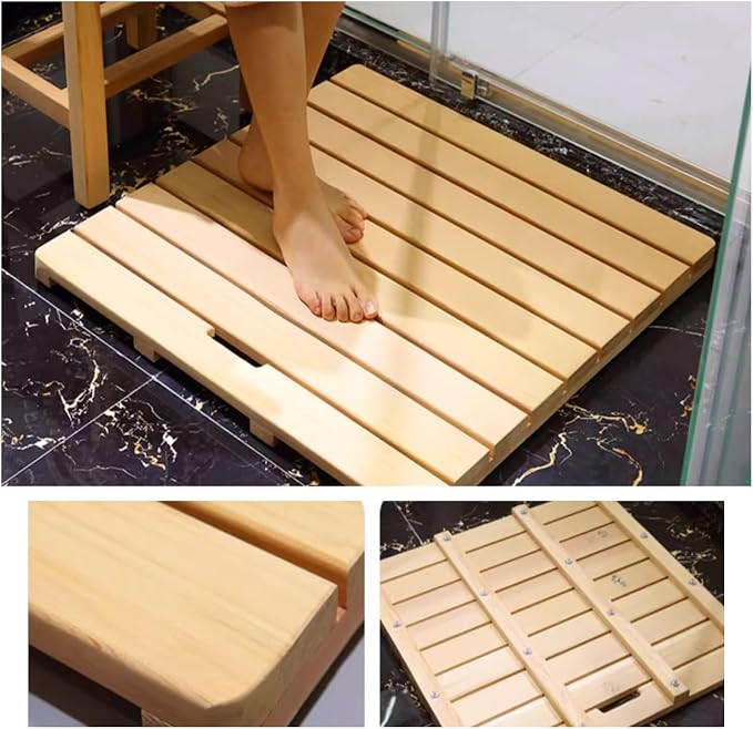 Waterproof Bamboo Bath Mat for Shower, Bathroom Non-Slip Wooden Bath Mat, Solid Wooden Floor Mat for Bathroom, Heavy Duty, for Indoor Outdoor(C,W30xL30cm)