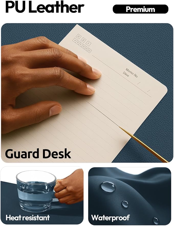 YSAGi Leather Desk Protector, Office Mat, Large Mouse Mat, Non-Slip PU Leather Blotter, Laptop Desk Mat, Waterproof Writing Pad for Office and Home(Dark Blue, 42" x 17.2")