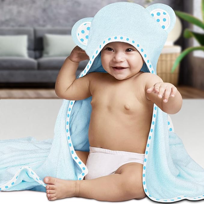Set of 2 Hooded Baby Towels – Blue – Luxurious, Large and Super Absorbent – 30 x 30 Inch – Soft and Suitable for Infants, Toddlers and Kids – 400 GSM