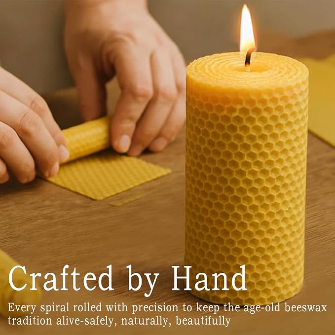 8 Pack Beeswax Piilar Candles, 360 Hours Handmade Beeswax Pillar Candles Handcrafted Honeycomb Bees Wax Candle for Home, Prayer, Unscented Candles (2.8x6 in)