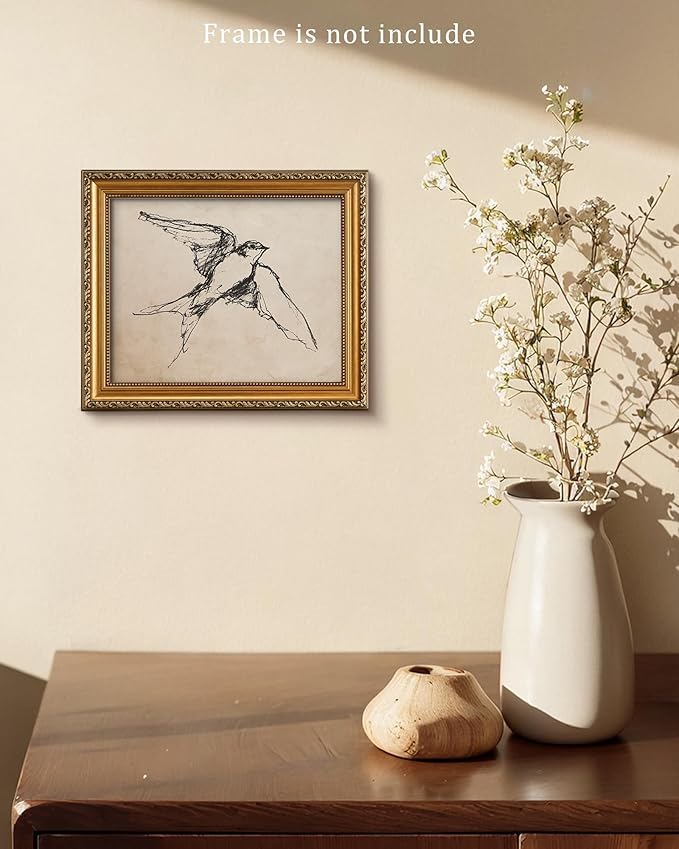 Vodefoad Vintage Barn Swallow Sketch Wall Art Decor Swallow Retriever Ink Drawing Canvas Prints Boho Neutral Line Art Farmhouse Style Wall Decor for Gallery Nursery Bedroom Bathroom Office - 8x10Inch Unframe