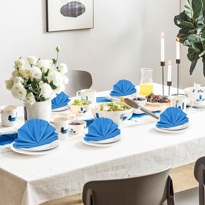 SuperO Set of 120 Cloth Napkins 17 x 17 Inch, Polyester Solid Washable Dinner Napkins with Hemmed Edges,Great for Restaurant, Wedding and Party(Mediterranean Blue)