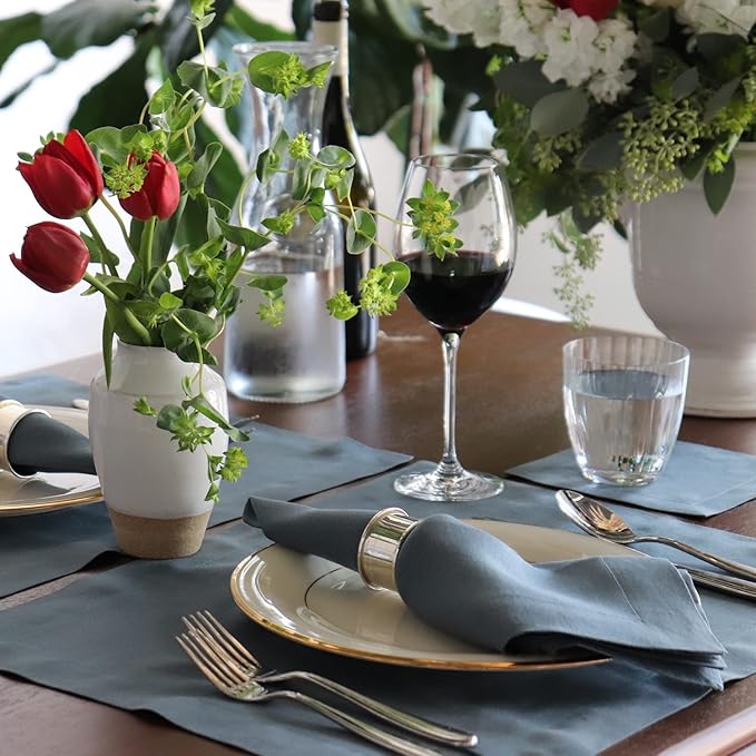 Huddleson Petrol Teal Green Linen Napkin 20x20 (Set of Four) Luxury Italian Linen Napkin Sewn in US