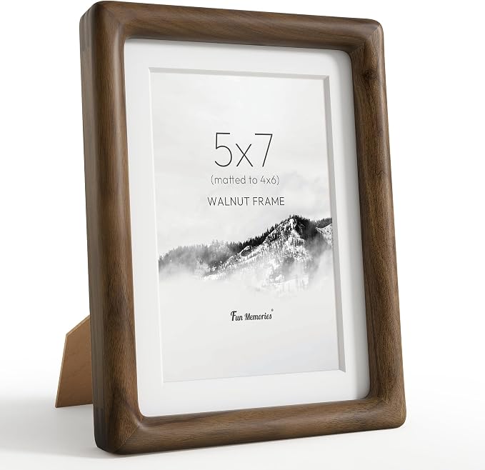 5x7 Picture Frame, USA-Sourced Walnut Wood Photo Frames with HD Tempered Glass, Display Photo 4x6 with Mat or 5x7 Without Mat, 5 x 7 Frame for Tabletop or Wall Display, Walnut Color, 1 Pack