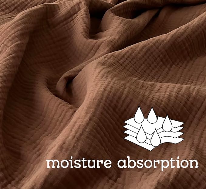 KyraHome 100% Organic Cotton Throw Blankets, 90“x90” Queen, Pre-Washed Muslin Blanket, Plant Dyed, Breathable Lightweight Gauze Summer Blankets for Adults, Bed, Couch, All Season, (Brown)