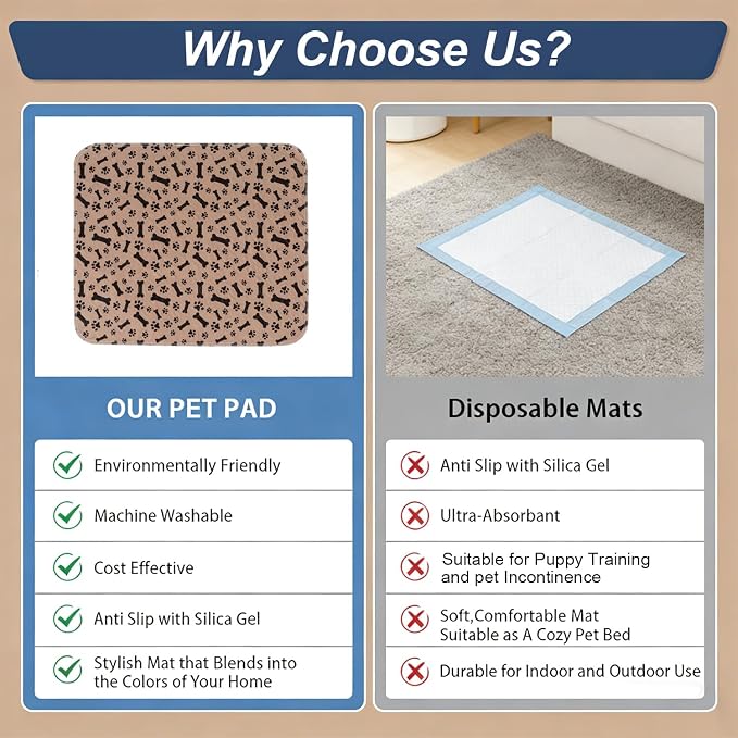 Puppy Pads with Pheromones, Washable Pee Pads for Dogs Potty Training, Reusable Dog Mat with Pet Hair Removal Gloves for Playpen, Crate, Whelping Box (Brown,L)