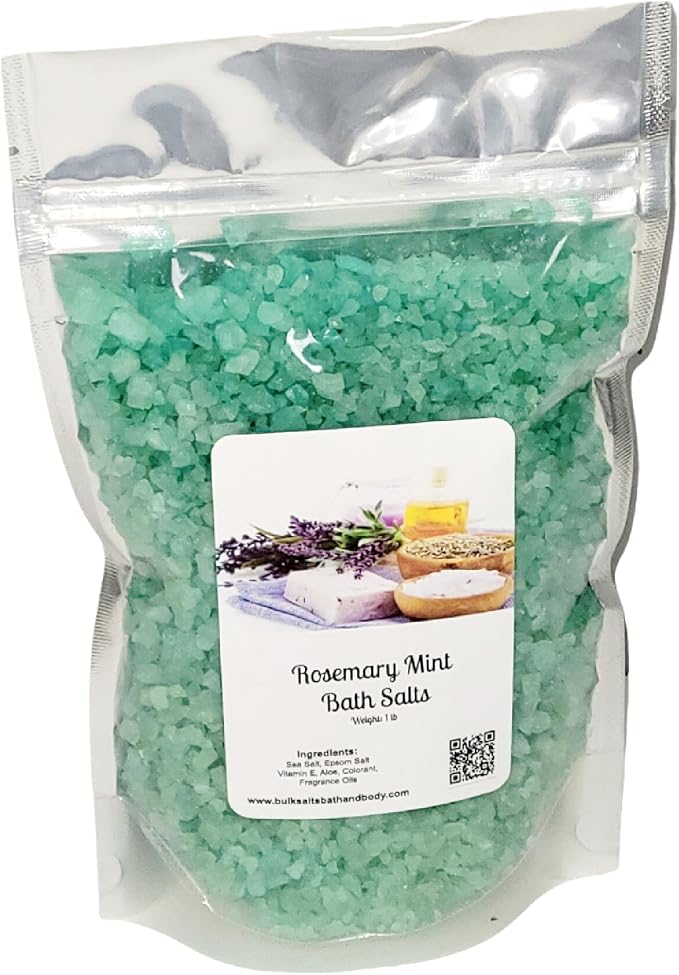 Bath Salts | 1lb Bag (16oz.) | Choose Your Scent | Epsom Salt | Sea Salt| Bathing | Body Care | Beauty | Relaxation | Spa | Pedicure | Manicure | Soak (Rosemary Mint)