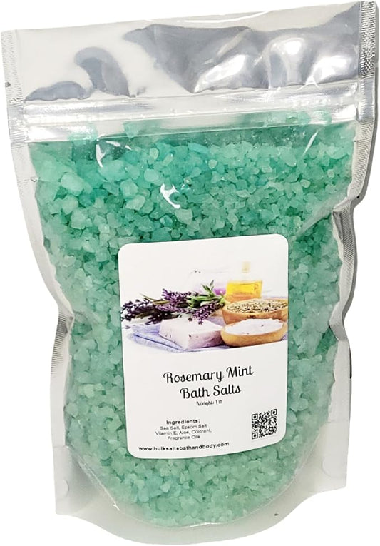 Bath Salts | 1lb Bag (16oz.) | Choose Your Scent | Epsom Salt | Sea Salt| Bathing | Body Care | Beauty | Relaxation | Spa | Pedicure | Manicure | Soak (Rosemary Mint)