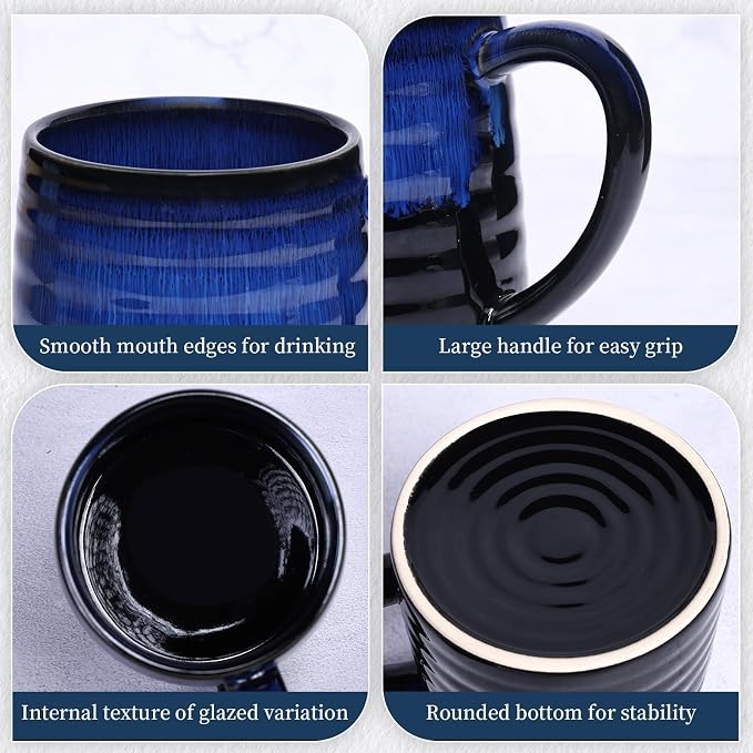 25 Oz Extra Large Ceramic Coffee Mug with Big Handle, 700ml Oversized Tea Cup for Office and Home, Hot and Cold Drinking, Microwave and Dishwasher Safe, Handmade Glazed Texture (Starry Blue)