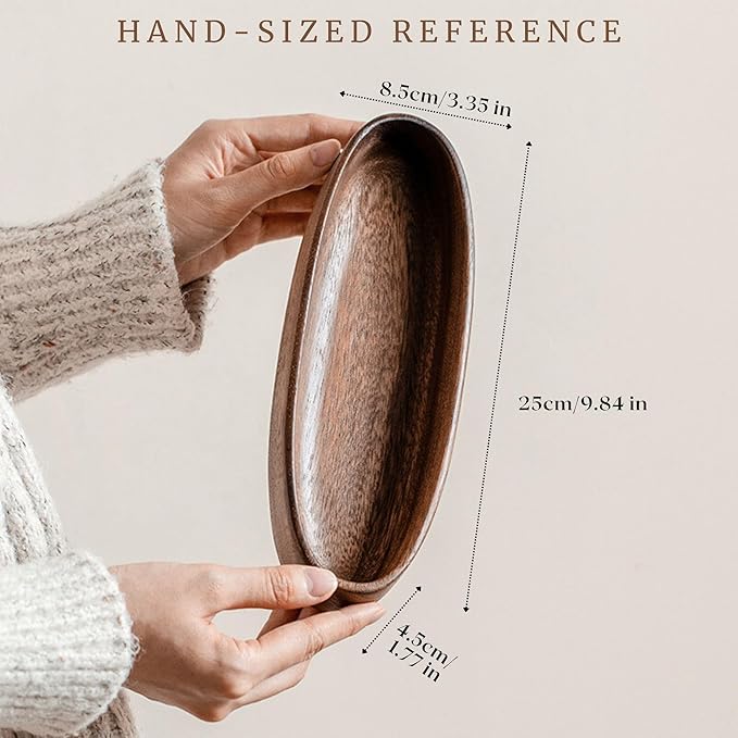 Wooden Decorative Bowl Walnut Wood Bowl for Table Centerpiece Rustic Wood Bowl for Home Decor Coffee Table Oval Boat Shape (Large (9.8"))