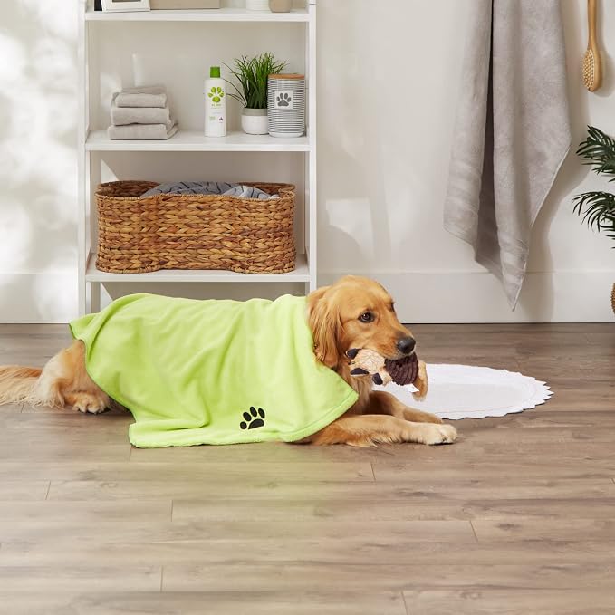 Bone Dry Pet Grooming Microfiber Towel, Embroidered Collection, X-Large,41x23.5, Lettuce Green (Pack of 2)