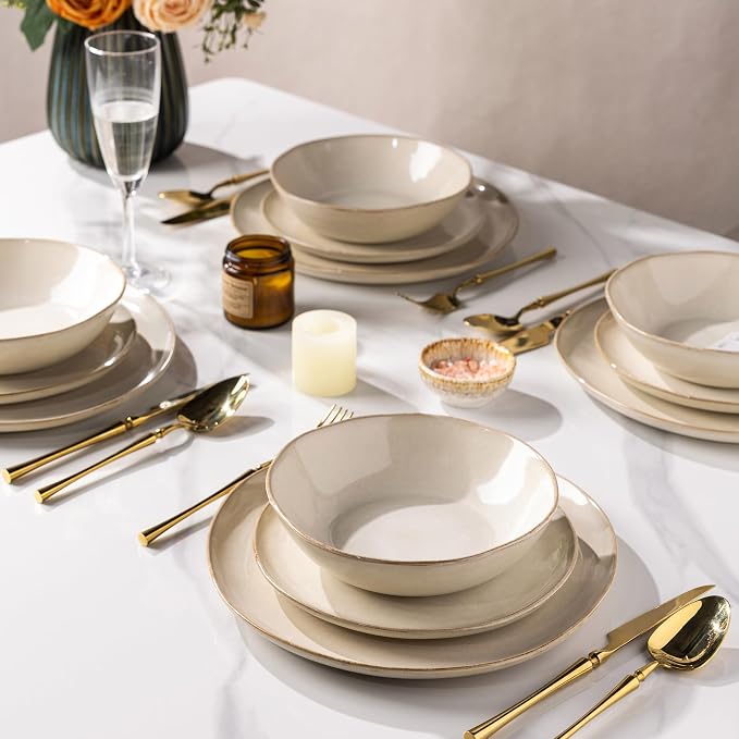 AmorArc Ceramic Dinnerware Sets,Handmade Reactive Glaze Stoneware Plates and Bowls Sets,Highly Scratch Resistant | Dishwasher & Microwave Safe Dishes Set,Service for 8 (24pc)