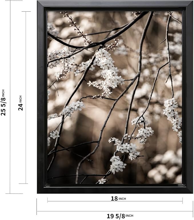 Monem Art Cherry Blossom Branch Photography Print - Moody Botanical Nature Art Poster - Wall Decor for Living Room, Bedroom or Office - 18x24 Black Framed CANVAS Wall Art by Mareike Bohmer