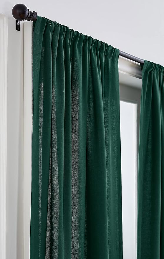 Solino Home European Flax Linen Curtain Rainforest Green, 52 x 84 Inch Light Filtering Rod Pocket Curtain 84 Inch, 100% Pure Linen Window Treatment for Living Room, Bedroom - 1 Panel