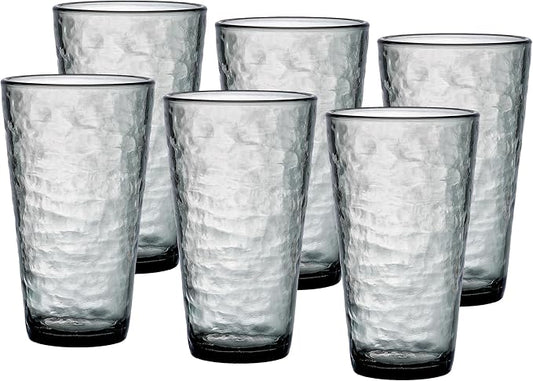 KLIFA- RIPPLE- 22.5 ounce, Set of 6, Acrylic Highball Drinking Glasses, Shatter-proof Cups, BPA-Free, Stackable Plastic Drinkware, Dishwasher Safe, Gray-Black