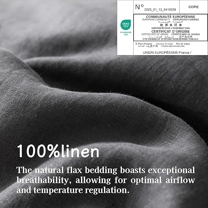 EVERLY 100% Linen Pillowcases Set of 2,French Linen from Normandy, 20X26Inch Standard Size, Natural Color, Coconut Buttons Closure, Flax Pillowshams-Pillowcase-Dark Grey
