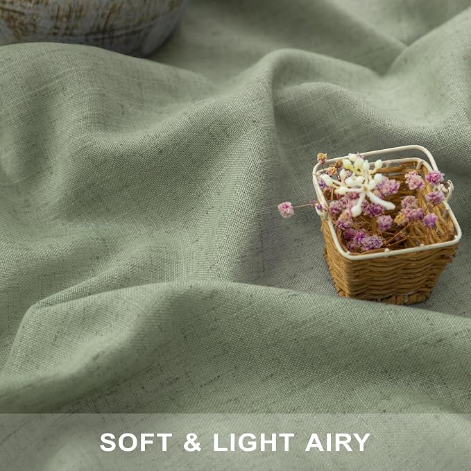 Pitalk Light Sage Green Curtains 90 Inches Long for Bedroom 2 Panel Grommet Light Filtering Semi Sheer Privacy Cotton Textured Pale Green Linen Curtains for Living Room Country Farmhouse Decor 52x90