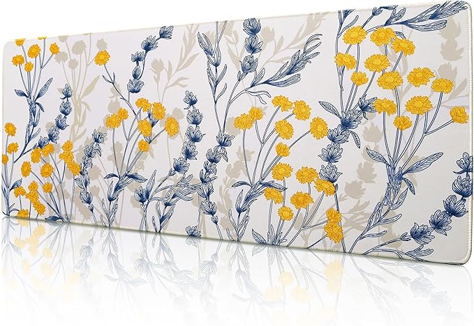 ALOANES Waterproof Mouse Pad with Durable Stitched Edge, Large Gaming Keyboard Pad, Non-Slip Rubber Base, Extended Desk pad for Gamer, Office & Home, Yellow Flower Mousepad 31.5"x 11.8"x 0.12"