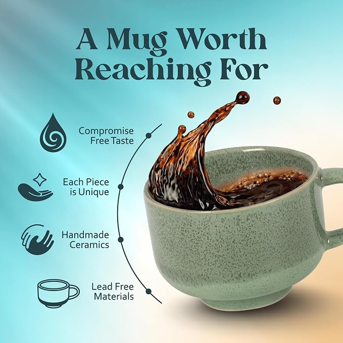 NOVA CERAMICS Ceramic Coffee Mug - 16 oz Coffee Cups with Handle - Large Mug, Coffee Cup & Tea Cup - Microwave & Dishwasher Safe - Gifts For Women Men Him Her - 16oz - Emerald