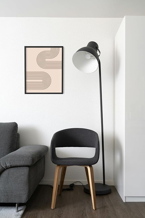Abstract Double Wavy Arch Wall Art Minimalist S-Shape Lines Earth Tones Terracotta Brown 11x14 Inch Oak Wood Black Framed Boho Geometric Print for Modern Living Room Decor