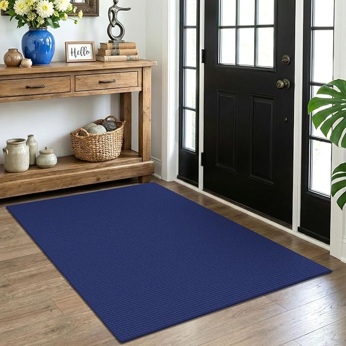 EARTHALL Woven Area Rug 4x5 Ft Washable Rugs for Entryway Non Slip Braided Throw Rugs Bedroom Carpet Cotton Entry Rug Cotton Floor Carpets for Bedroom Dining Room Living Room, Royal Blue/Navy
