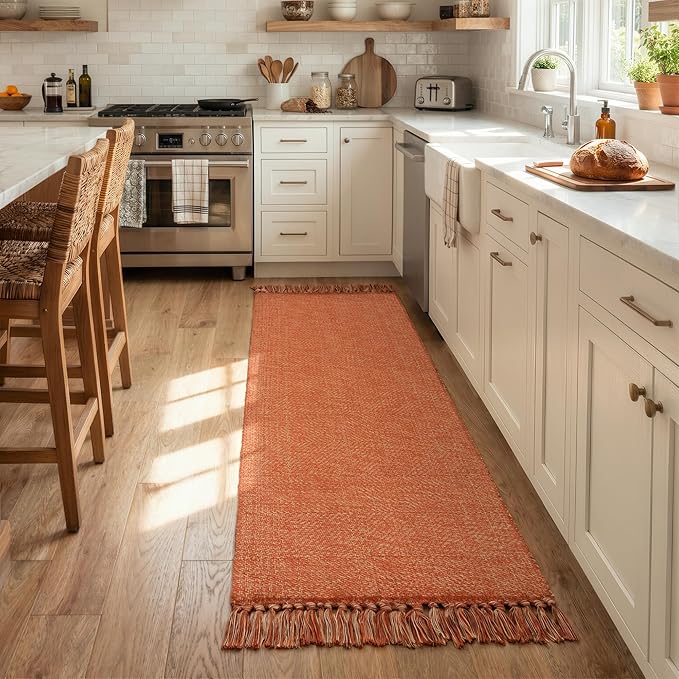 Collive Hallway Runner Rug, 2' x 6' Hand-Woven Reversible Washable Entryway Rugs, Terracotta Cotton Modern Farmhouse Laundry Room Carpet for Bathroom Sink Foyer Bedroom Fall Decor