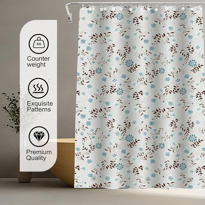TIKABC Shower Curtain Liner, White Flower 4G PEVA Shower Liner, Plastic Waterproof Shower Curtains, 72x72 inch with Grommet Holes 3 Magnetic Weights