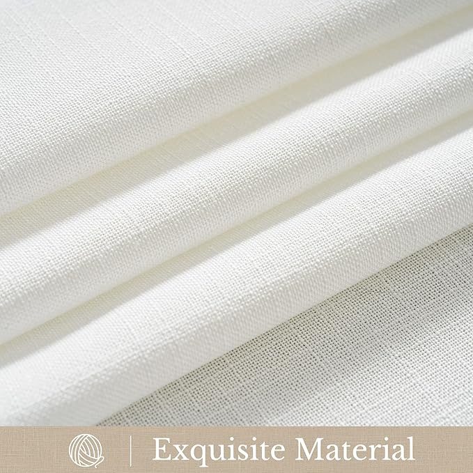 NICETOWN Thick Linen Curtains 96 inch Long 2 Panels Set, 55" Wide White Flax Linen Blend Organic Privacy Window Drapes Rod Pocket & Back Tab with Light Filtering for Bedroom/Living Room
