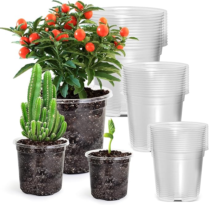 Bluepro 36 Packs 5/4/3.5 Inch Reinforced Clear Nursery Pots with Drainage Hole, Transparent Variety Pack Plastic Plant Pot Seedling Planter for Vegetable Propagation, Root Cutting, Seed Starting