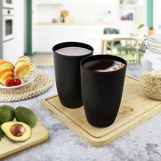 20 OZ Wheat Straw Cups SetS of 6, Unbreakable Drinking Cup, Alternative to Plastic Cups Reusable, Microwave & Dishwasher Safe Big Cup, Large Drinking Glasses for Kitchen, Party (Black)