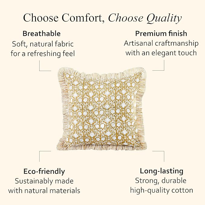 CPC Block Print Ruffle Throw Cover Mustard Regal 24"x24" Inch Pack of 2-100% Cotton Ruffle Couch Decorative Boho Pillows Case for Living Room, Bedroom, Sofa, Farmhouse Gift for Spring, Mother's Day