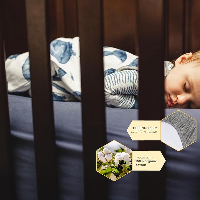 Burt's Bees Baby Essential Organic Cotton Fitted Crib Sheet, Breathable for Boy Girl Standard Crib & Toddler Mattresses