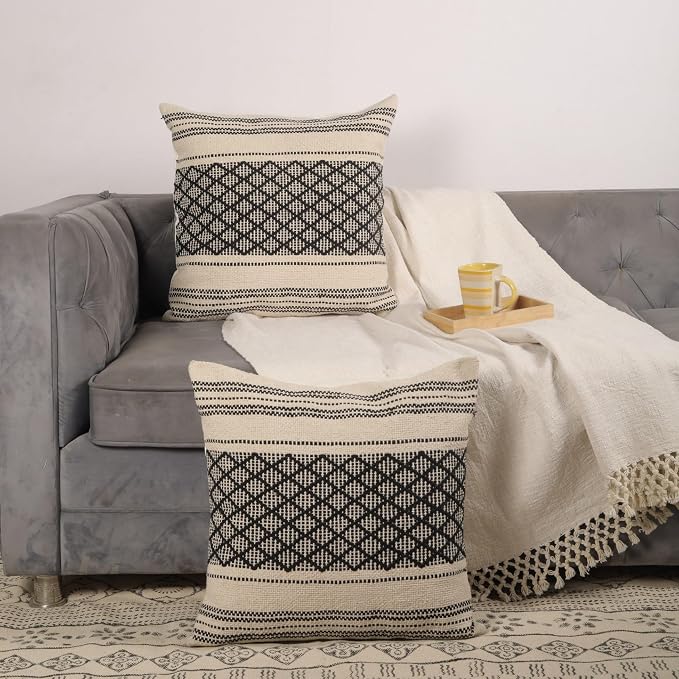 Trade Star Set of 2 Designer Pure Cotton Perfect Pillow Covers 20x20 Handloomed 100% Cotton Cushion Covers Rustic Farmhouse Decor Boho Throw Cushion Case Decorative Pillow Case for Couch
