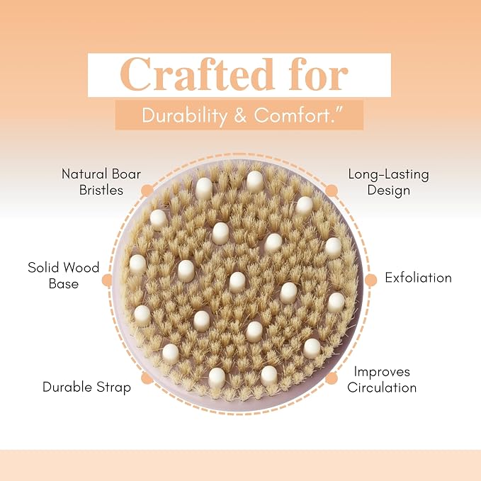 2 in 1 Dry Brushing Body & Face Contour Brush Set – Natural Boar Bristle Body Brush for Lymphatic Drainage, Cellulite & Exfoliation + Soft Facial Brush for Jawline Sculpting & Puffiness