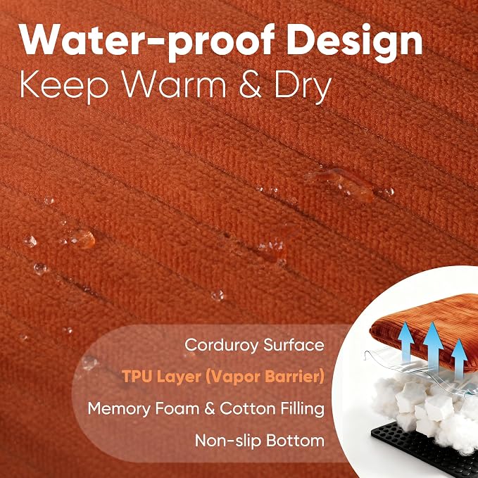 FUKUMARU Cute Dog Bed, Waterproof Corduroy Dogs Couch, 36in Orthopedic Pet Sofa for Medium to Large Dogs Dog, Warm Cotton Pet Bed with Washable Cover, Orange