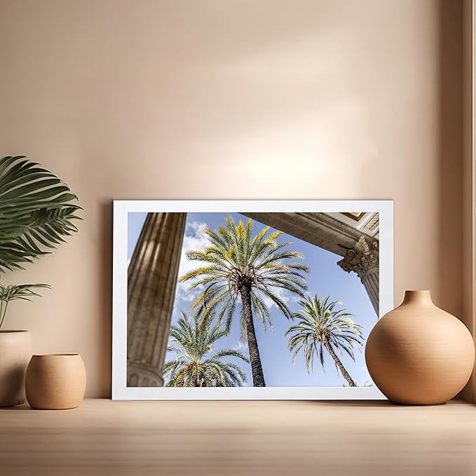 Monem Art Palermo Palm Trees Sicily Print - Tropical European Architecture Poster - Wall Decor for Living Room, Bedroom or Office - 16x20 White Framed Wall Art by Mareike Bohmer